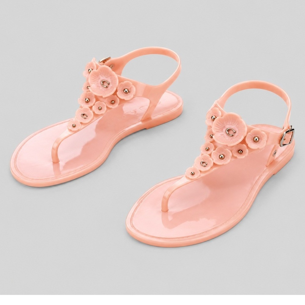 Coach Natalee Peach Pink Tea Rose Floral Jelly Thong Sandals G2070 Womens 7B
